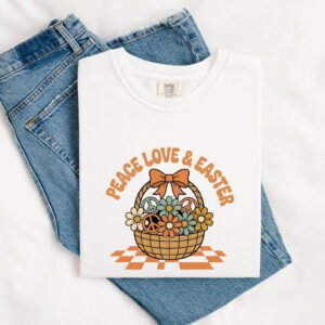 Easter Hamper Shirt Easter Bohemian Gift Women Classic Tee Easter Basket T-Shirt Easter Fan Vintage Tshirt Hippie Graphic Rustic Blossoms
