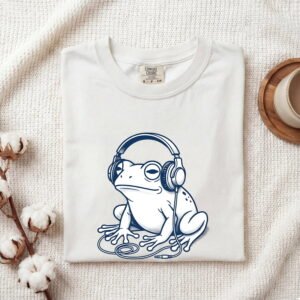 Frog Headset Shirt Animals Gear Gift Women Cartoon Tee Headphones T-Shirt Wildlife Fan Toad Tshirt Equipment Graphic Audio Cord Tshirt