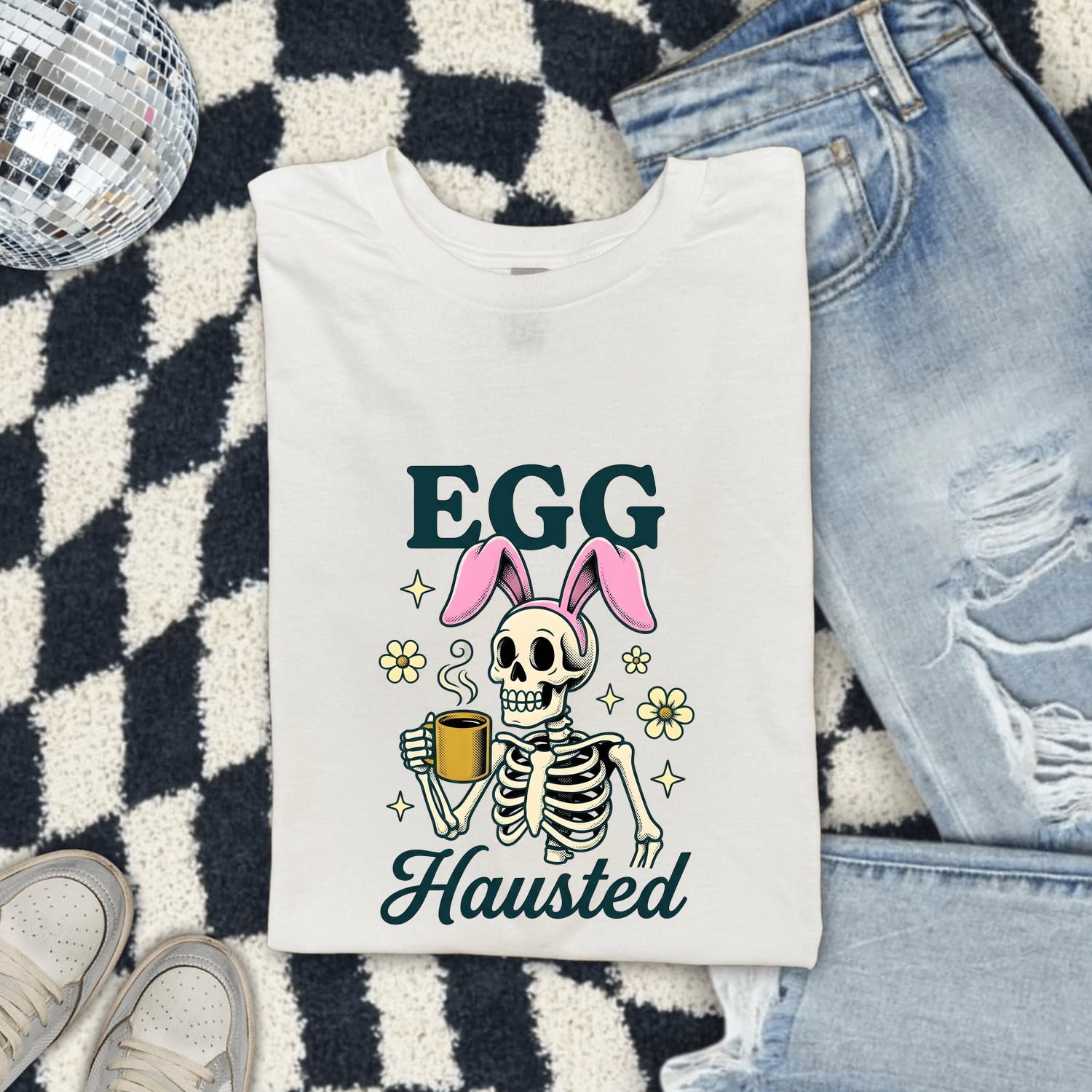 Bone Bunny Ears Shirt Easter Latte Gift Women Rustic Tee Bunny Ears T-Shirt Easter Fan Coffee Graphic Nostalgic Mug Tshirt