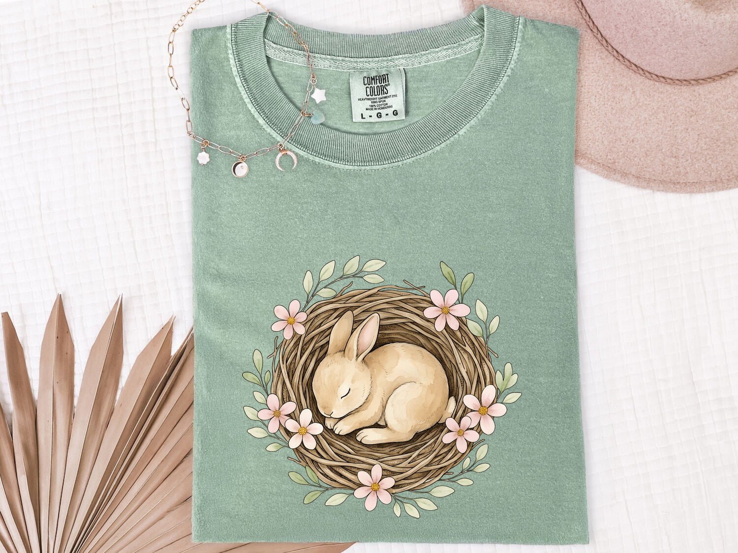 Rabbit Nest Shirt Easter Wildlife Gift Women Watercolor Tee Burrow T-Shirt Easter Fan Hare Tshirt Wildlife Graphic Sketch Blossoms Tshirt - Image 3