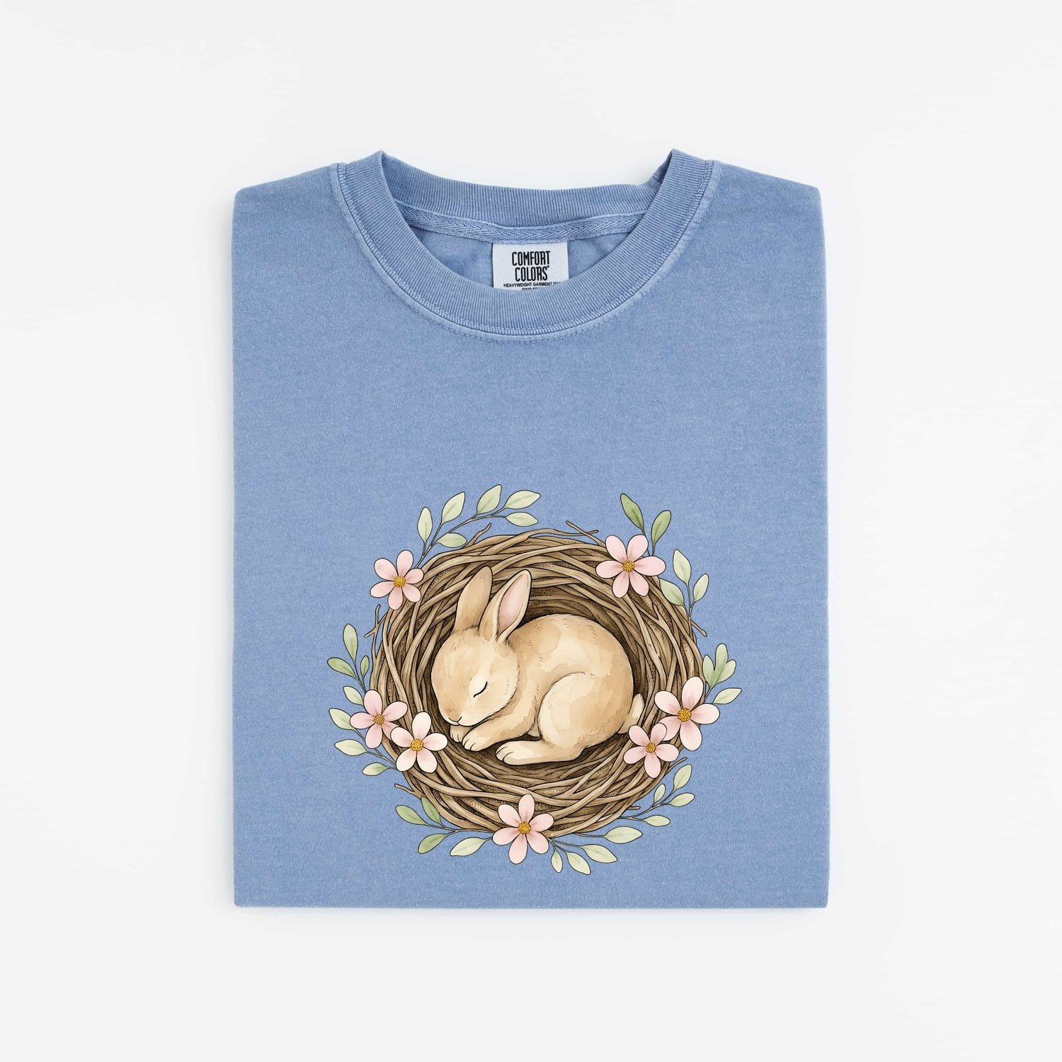Rabbit Nest Shirt Easter Wildlife Gift Women Watercolor Tee Burrow T-Shirt Easter Fan Hare Tshirt Wildlife Graphic Sketch Blossoms Tshirt - Image 5