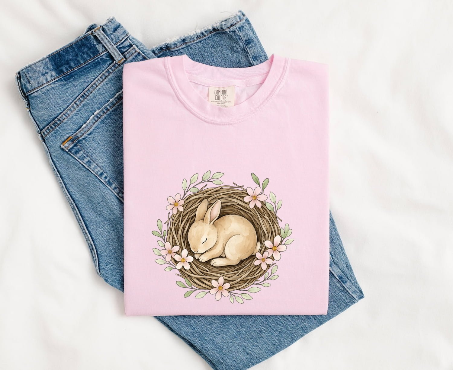Rabbit Nest Shirt Easter Wildlife Gift Women Watercolor Tee Burrow T-Shirt Easter Fan Hare Tshirt Wildlife Graphic Sketch Blossoms Tshirt - Image 6