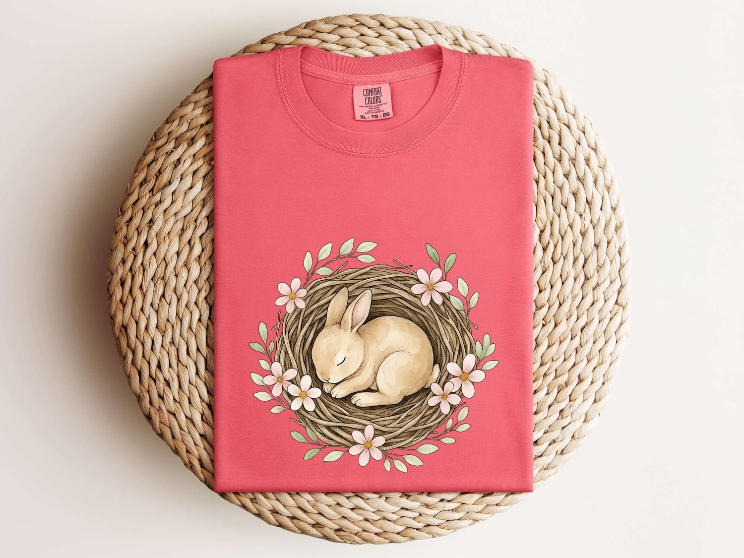 Rabbit Nest Shirt Easter Wildlife Gift Women Watercolor Tee Burrow T-Shirt Easter Fan Hare Tshirt Wildlife Graphic Sketch Blossoms Tshirt - Image 7