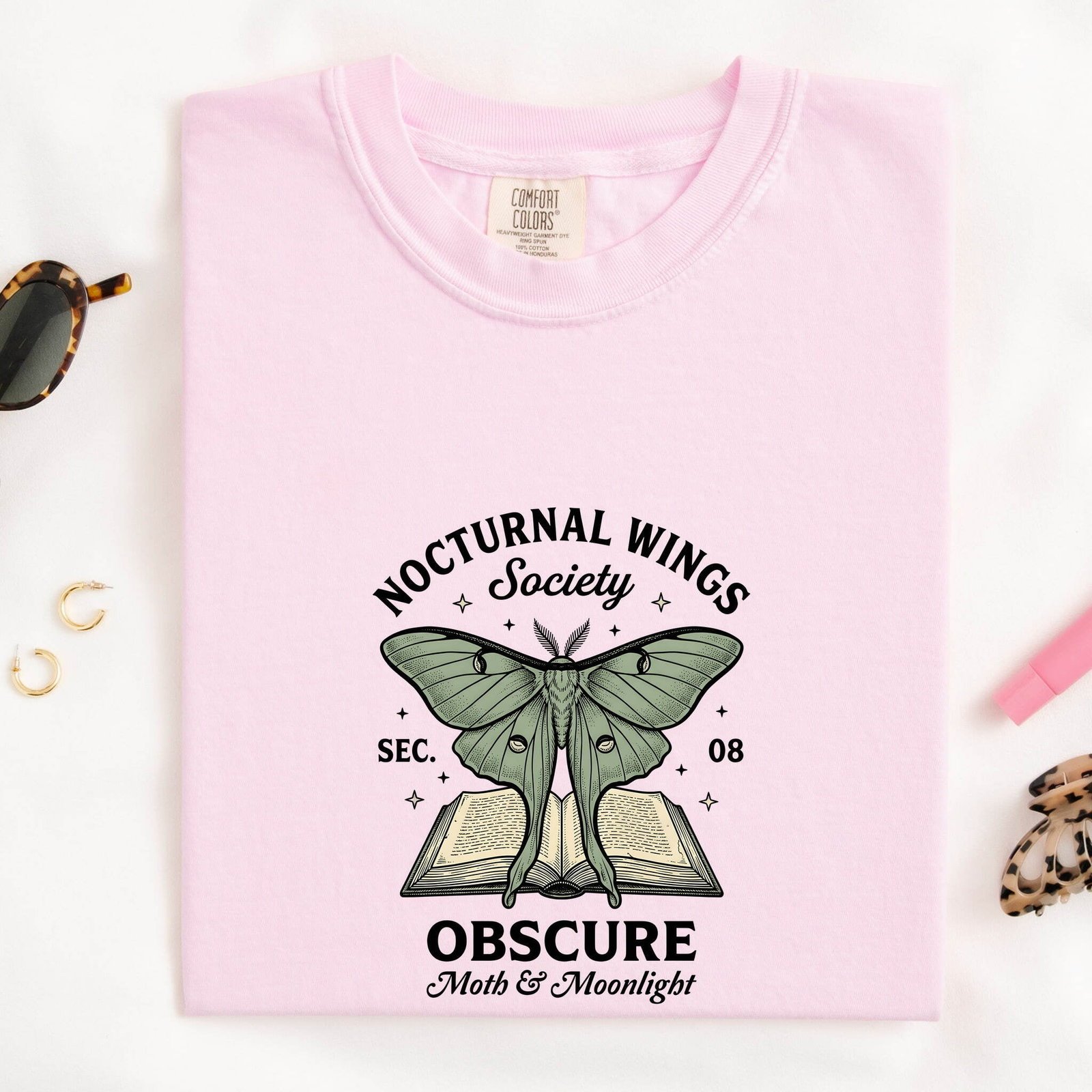 Luna Moth Shirt Moth Nature Gift Women Vintage Tee Moon Moth T-Shirt Insect Fan Lunar Graphic Tshirt Hand Drawn Open Book Tshirt - Image 2