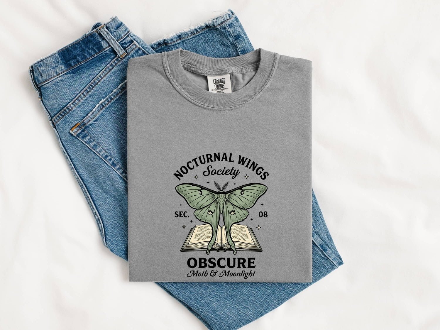Luna Moth Shirt Moth Nature Gift Women Vintage Tee Moon Moth T-Shirt Insect Fan Lunar Graphic Tshirt Hand Drawn Open Book Tshirt - Image 4