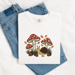 Toadstool Mollusk Shirt Halloween Wildlife Gift Women Needlepoint Tee Snail T-Shirt Horror Fan Embroidery Tshirt Animal Graphic Antique Seed