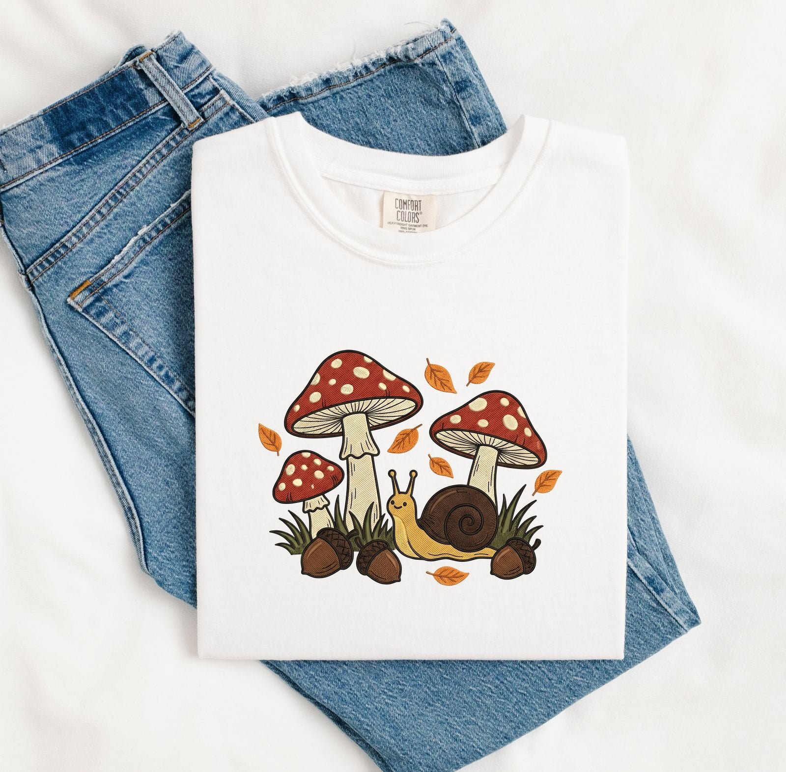 Toadstool Mollusk Shirt Halloween Wildlife Gift Women Needlepoint Tee Snail T-Shirt Horror Fan Embroidery Tshirt Animal Graphic Antique Seed