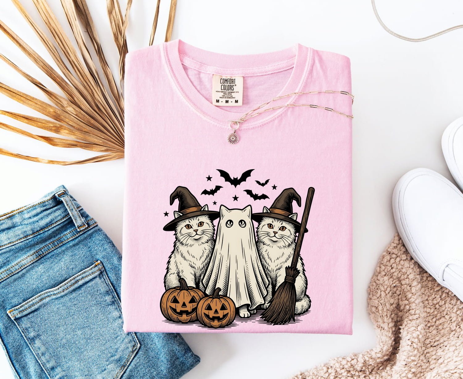 Halloween Cats Shirt Halloween Feline Gift Women Antique Tee Cat T-Shirt Halloween Fan Vintage Tshirt Cat Graphic Cartoon Halloween Pumpkins - Image 5