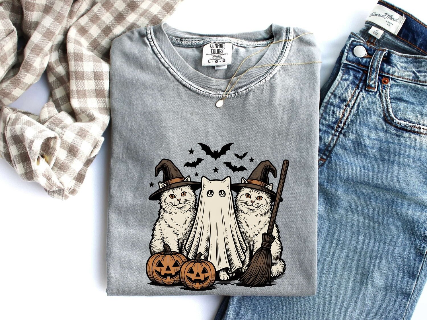 Halloween Cats Shirt Halloween Feline Gift Women Antique Tee Cat T-Shirt Halloween Fan Vintage Tshirt Cat Graphic Cartoon Halloween Pumpkins - Image 6