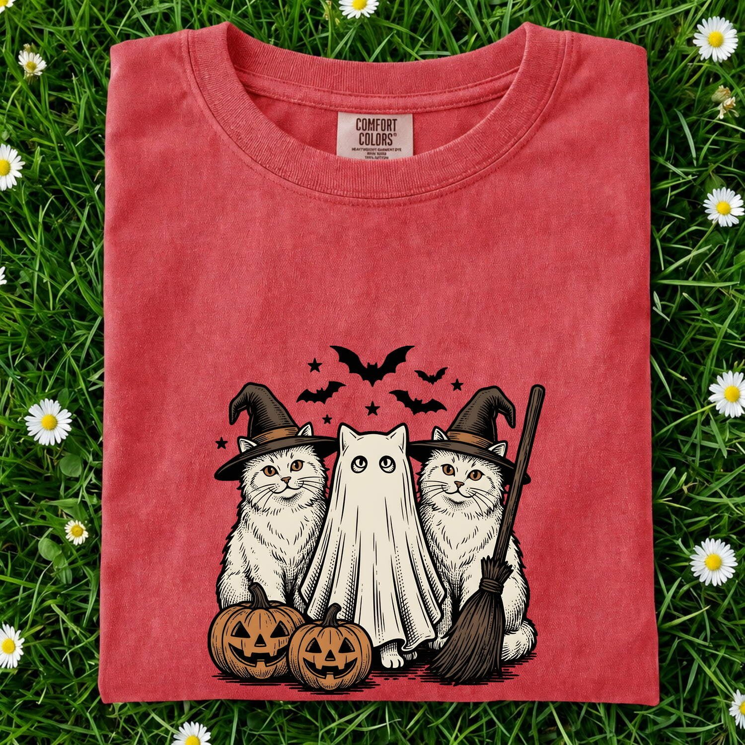 Halloween Cats Shirt Halloween Feline Gift Women Antique Tee Cat T-Shirt Halloween Fan Vintage Tshirt Cat Graphic Cartoon Halloween Pumpkins - Image 7
