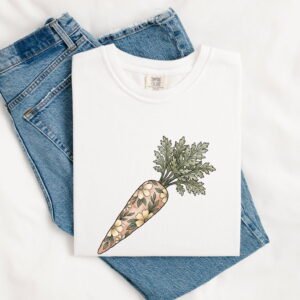Floral Carrot Shirt Easter Spring Gift Women Botanical Tee Carrot Top T-Shirt Easter Fan Floral Graphic Tshirt Hand Drawn Flowers Tshirt